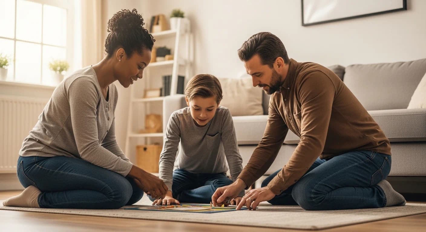 Couple planning blended family life together before marriage