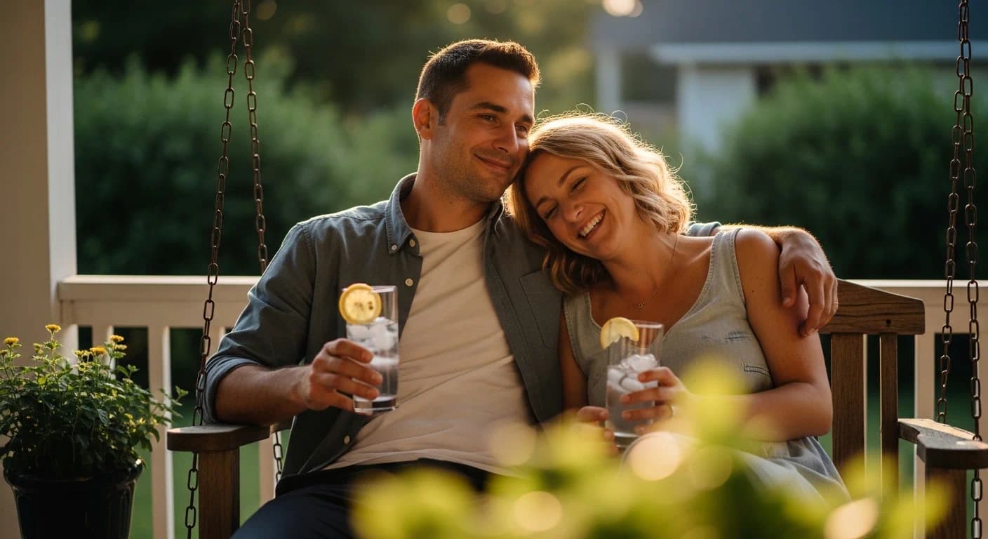 Couple smiling after agreeing on a fair chore plan together