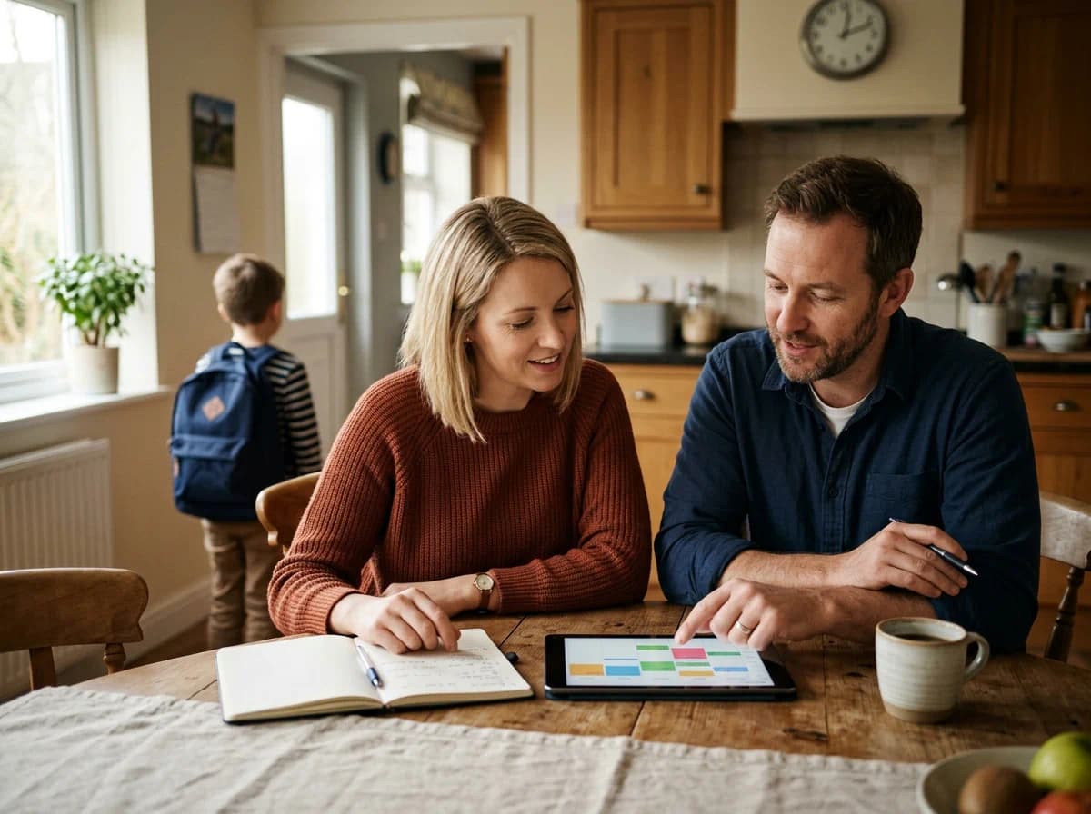 Couple planning co-parenting boundaries with an ex before marriage