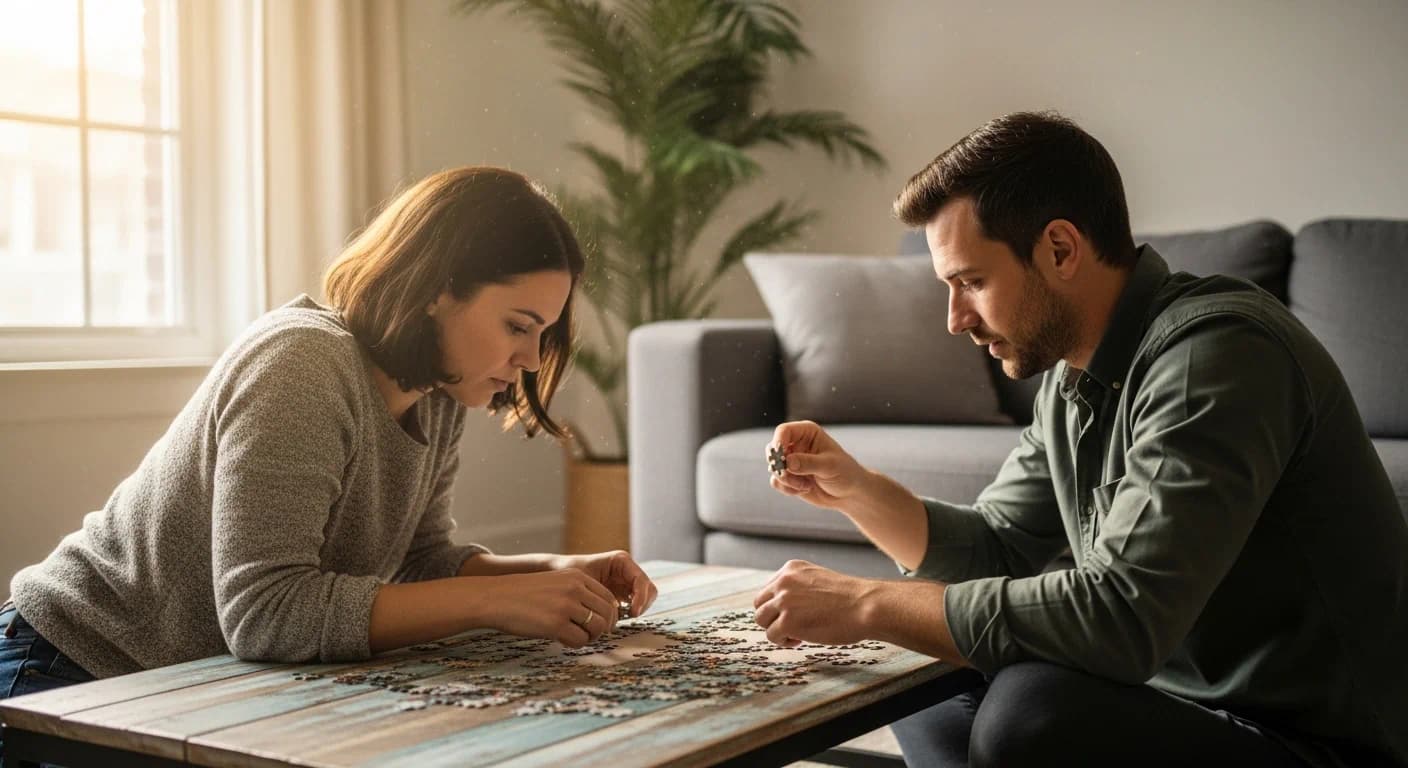 Couple sitting together after resolving a disagreement calmly