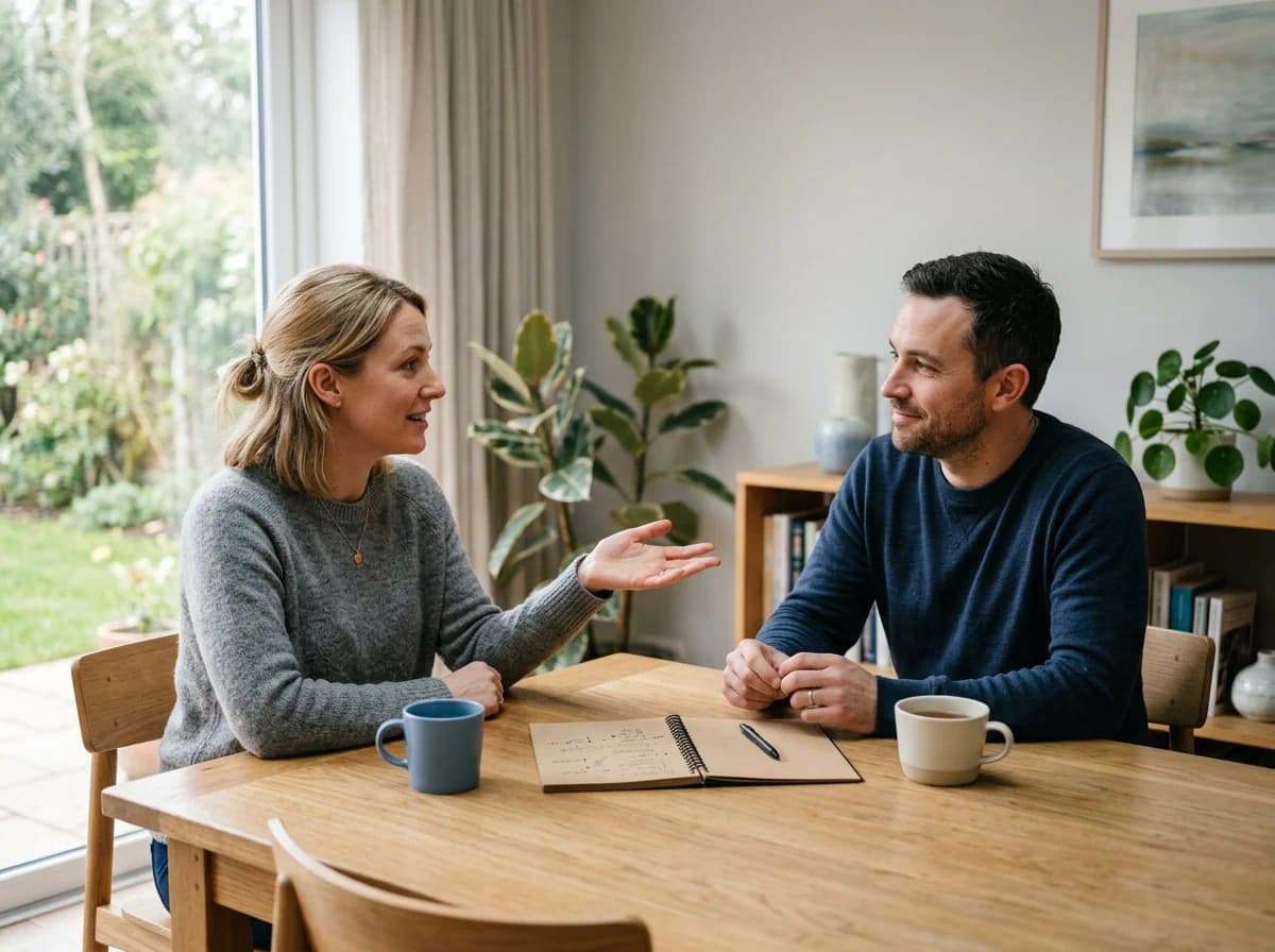 Couple discussing how they make decisions together before marriage