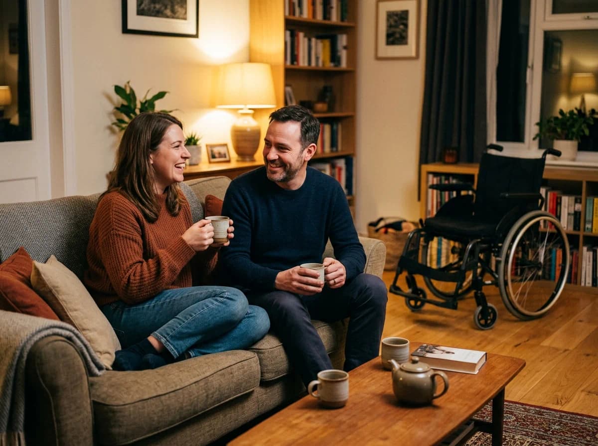 Couple reviewing calendar and plans together to share disability and accessibility before marriage