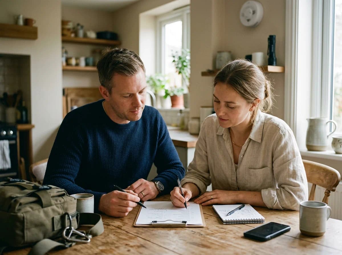 Couple planning emergency preparedness together before marriage