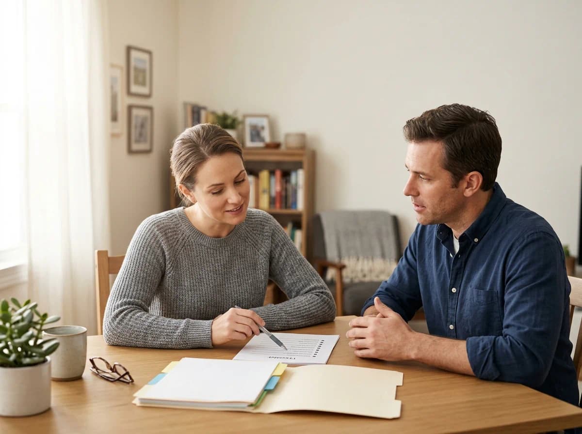 Couple reviewing estate planning topics together before marriage