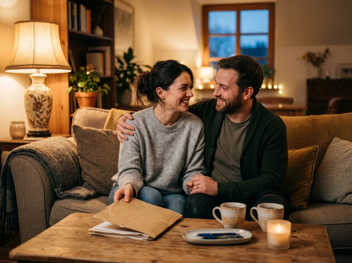 Couple feeling grounded after estate planning discussion before marriage