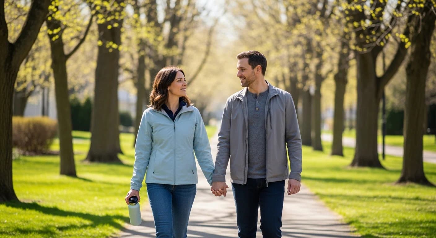 Couple taking a walk together after a supportive health conversation