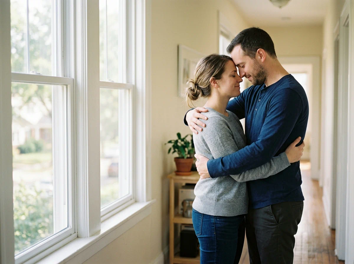 Couple sharing a quiet affectionate moment after discussing intimacy