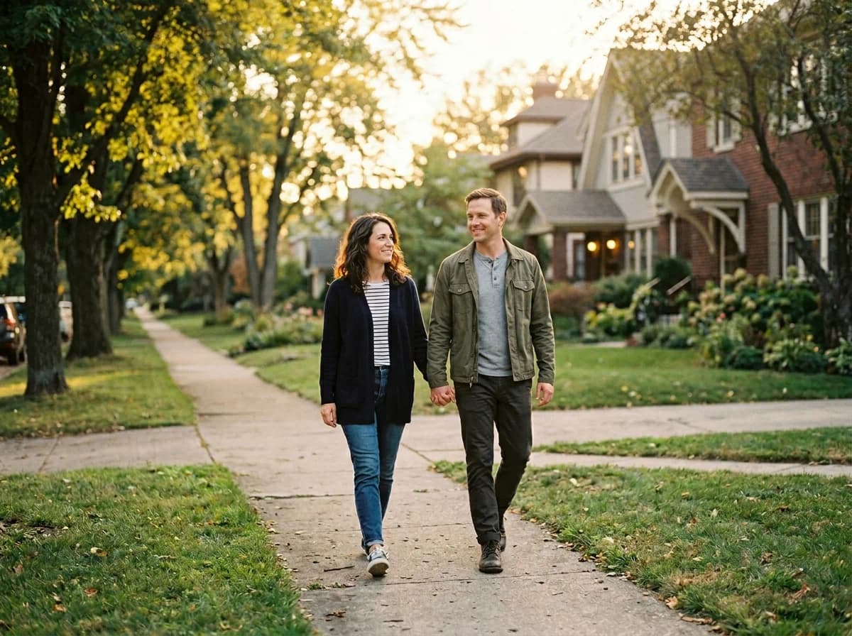 Couple walking together after discussing political differences calmly