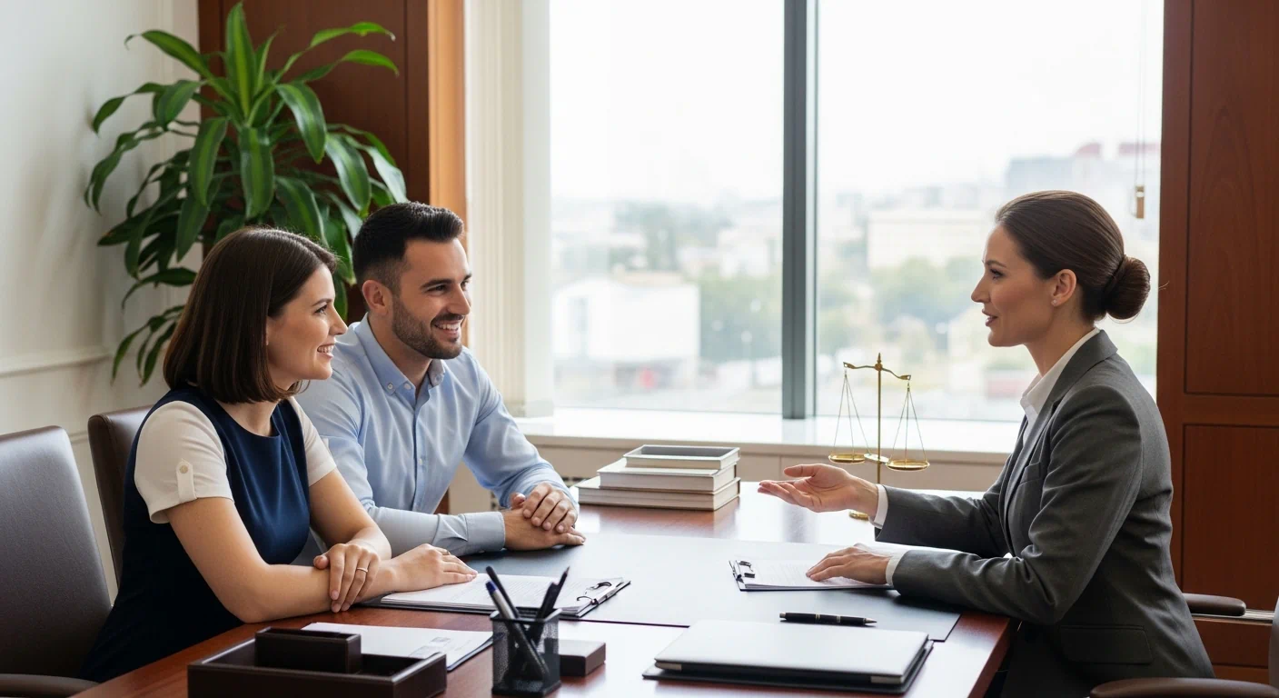 Couple having a calm discussion about a prenup before marriage
