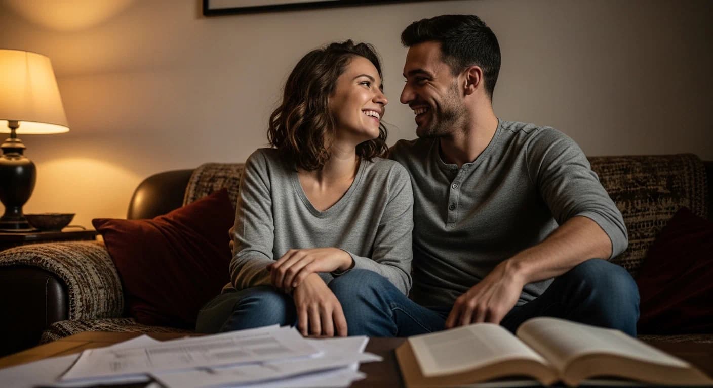 Partners reflecting together on marriage topics before the wedding