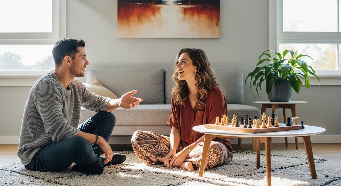 Couple feeling aligned after discussing social media boundaries