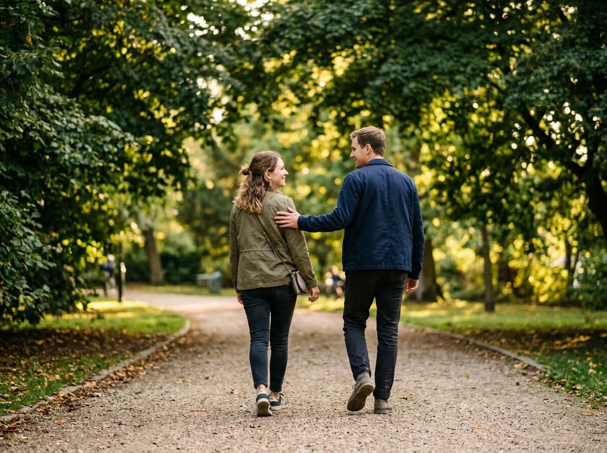 Couple reconciling with warmth after discussing jealousy and trust